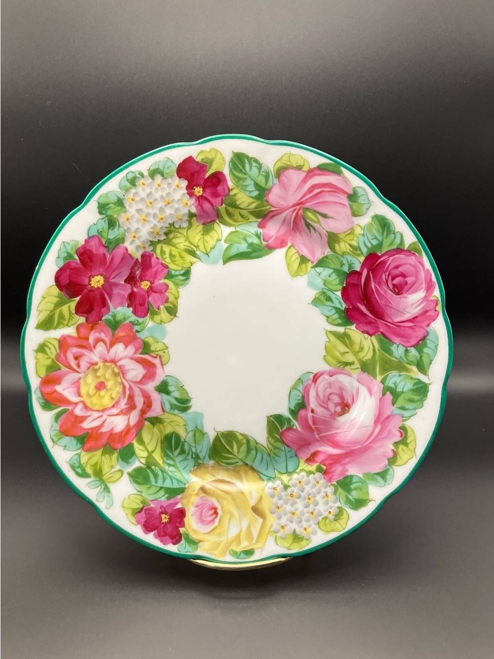 Antique Saxe Hand Painted Flowers 4 Piece Plates